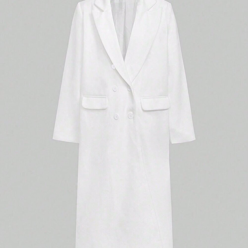 White Casual Women's Minimalist High-End Long Loose Fit Overcoat - Picture 7 of 10